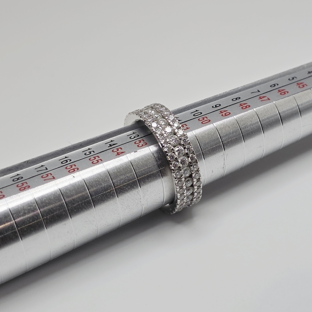 3 Row Moissanite Band, S925 Silver Size 6.